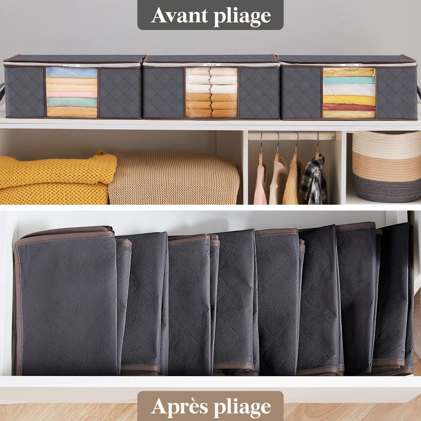 Lot de 3 Sac de Rangement Vetement 35L, Boîte Housse Rangement Couette Organisateur de Placard pour Fenêtre Transparente - 5
