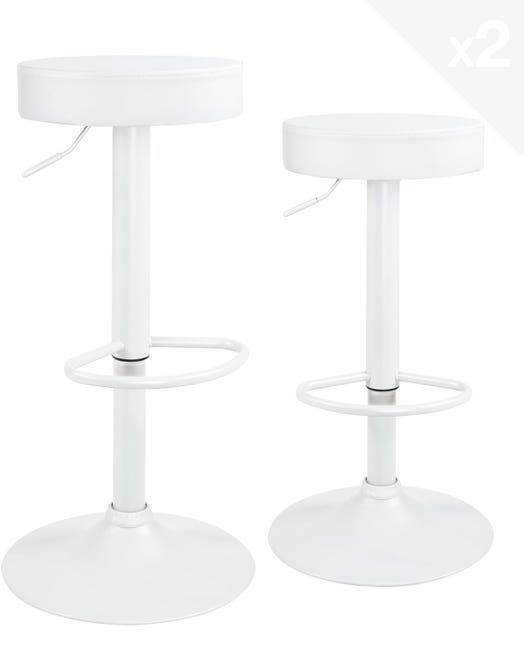 Tabouret Rond Lot 2 tabourets bar blanc rond, siège simili rembourré, pivotant ...