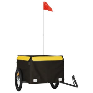 Remorque De Vélo Noir Et Vert - Capacité 30 Kg, Structure Fer, Roues 29 Cm - Pour Transport Bagages, Courses
