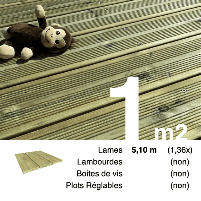 Planches de terrasse Pin autoclave Vert pour 1 m² • Longueur 5,1 m