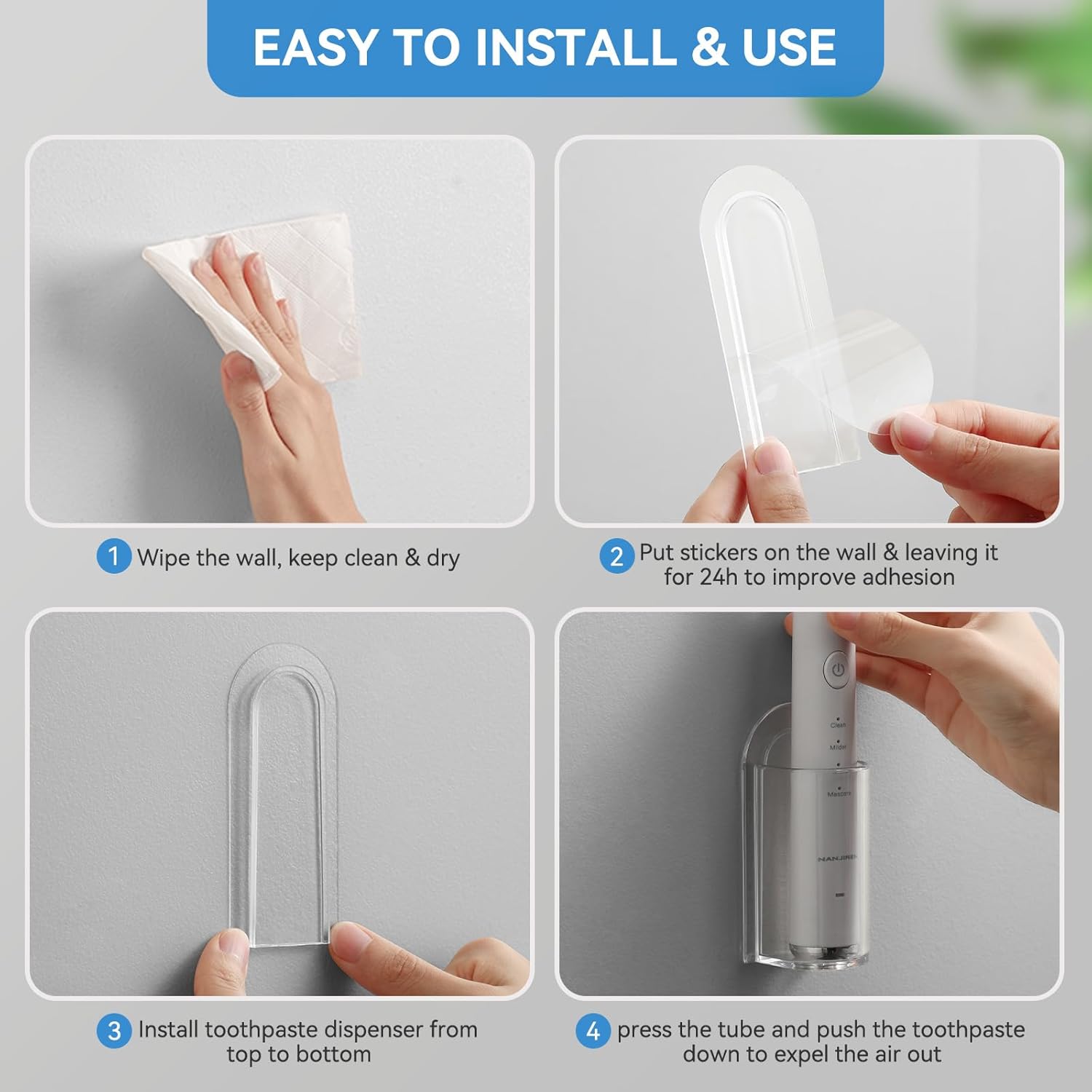 Lot de 2 supports de brosse à dents électrique, support de rangement mural pour brosse à dents électrique, auto-adhésif, gain de place - 6