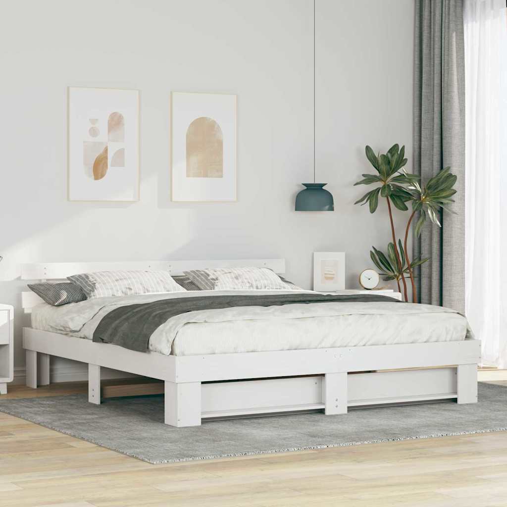 Ramka łóżka Z zagłówkiem Biały 180 x 200 cm Lite drewno sosnowe vidaXL
