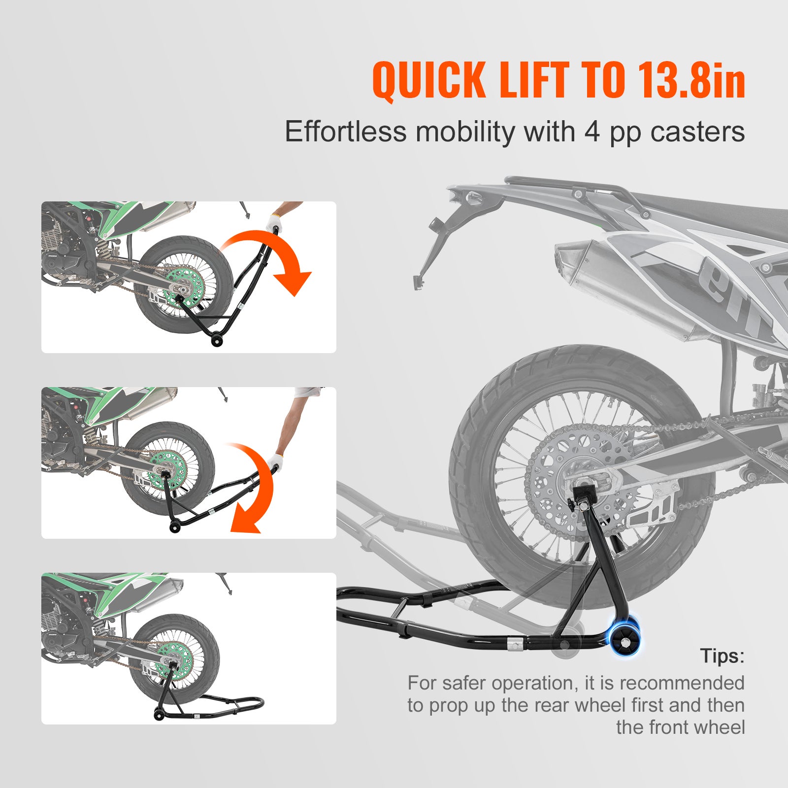 Suporte para roda traseira moto,SucceBuy capacidade 390 kg,robusto com bobinas garfo em U + L,macaco para levantamento para Suzuki,Yamaha,preto - 7