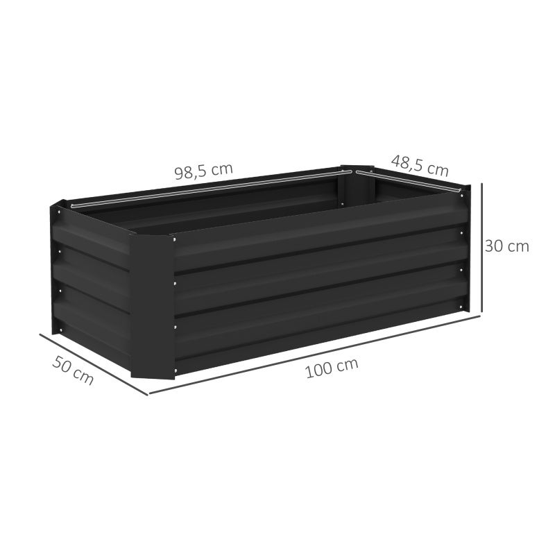 Lot de 2 carré potager de jardin dim. 100L x 50l x 30H cm - tôle d'acier ondulée noir - 6