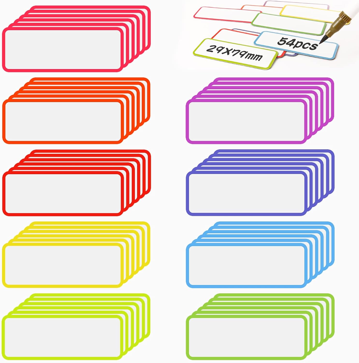 Etykiety magnetyczne, 54 sztuki, 7,9 x 2,9 cm, małe, suchościeralne tablice suchościeralne, magnetyczne etykiety na lodówkę i do sal lekcyjnych