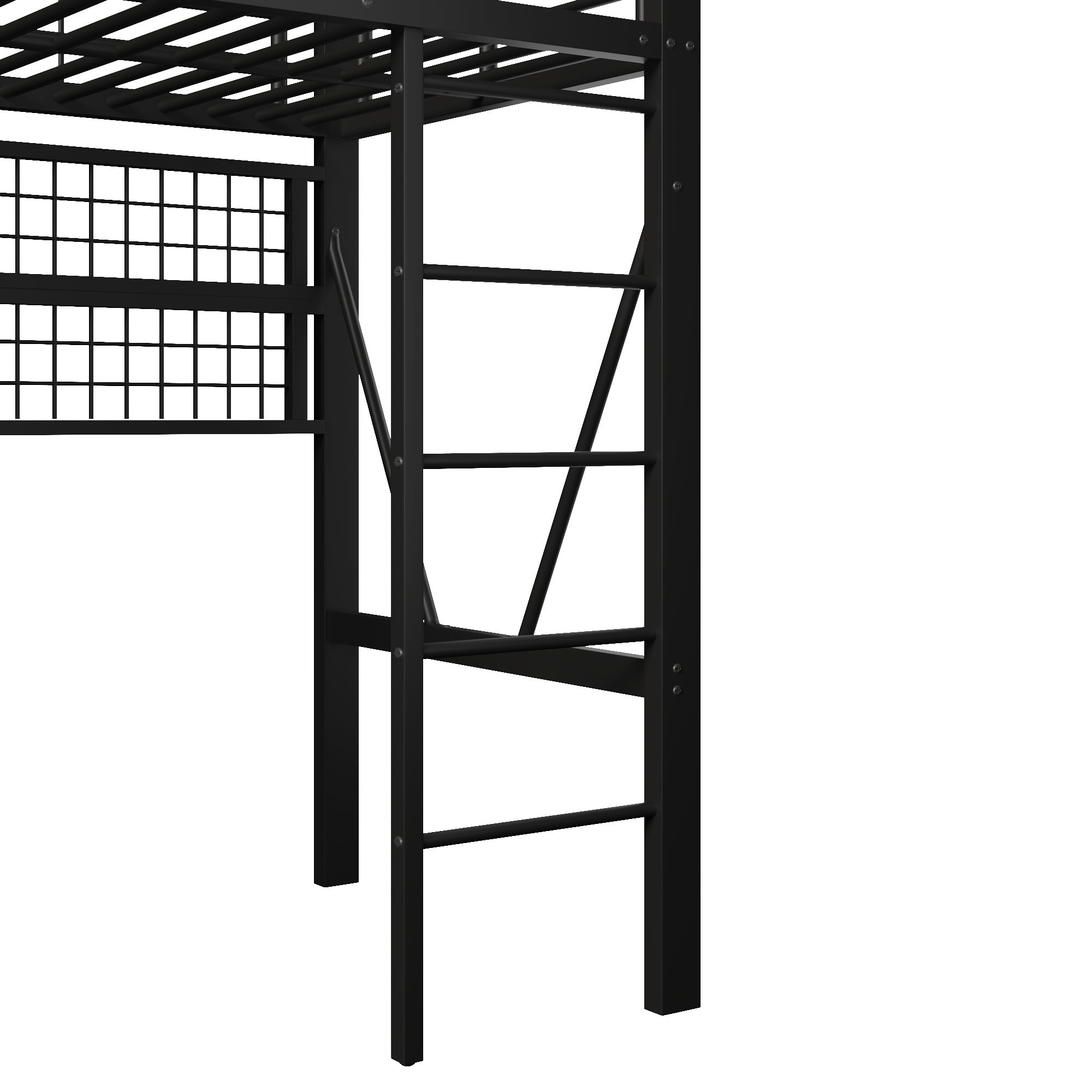 Lit mezzanine 90x200cm multifonction avec rangements, Lit simple avec LED intégrées, filet suspendu et barre pour vêtements, structure métallique Noir - 8