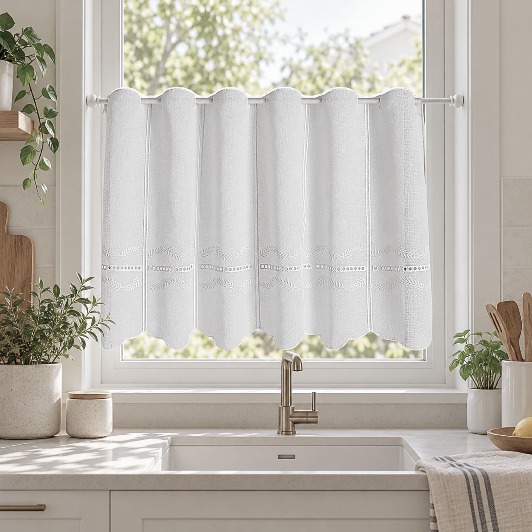 Brise bise brodé avec jour échelle - Blanc - 60x60 cm - Polyester ...