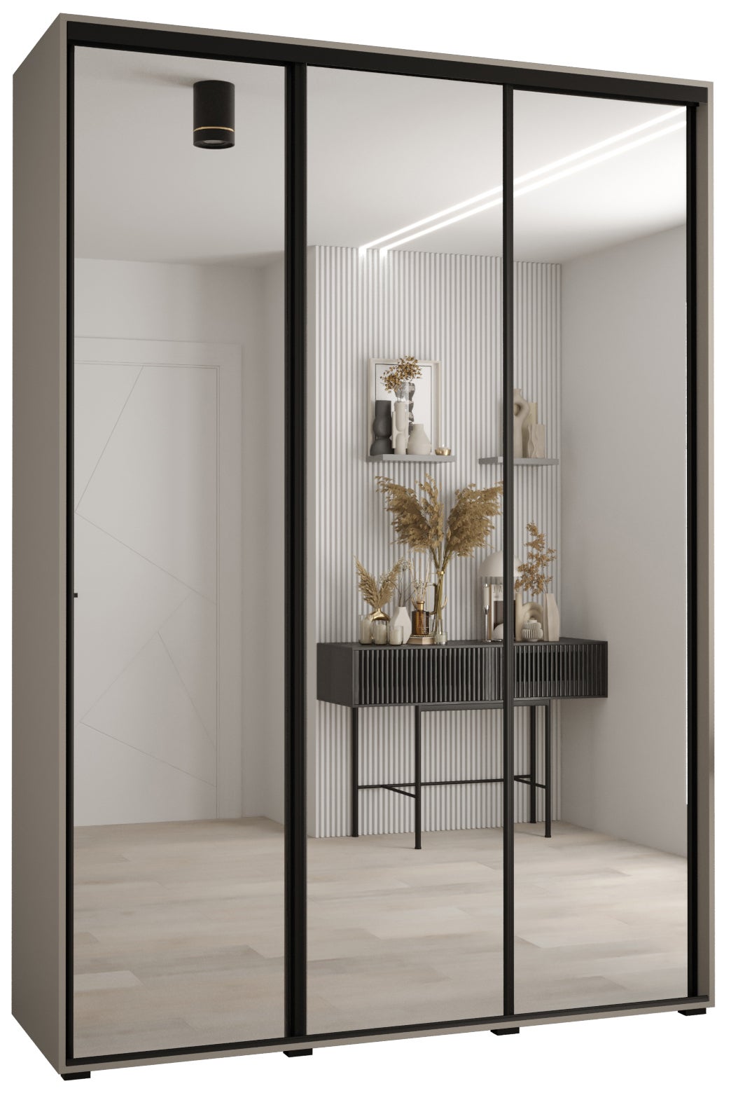Szafa przesuwna z lustrem wysoka Dakota 2 170 x 60 x 235,2 cm kaszmir + u. czarny - Abiks Meble