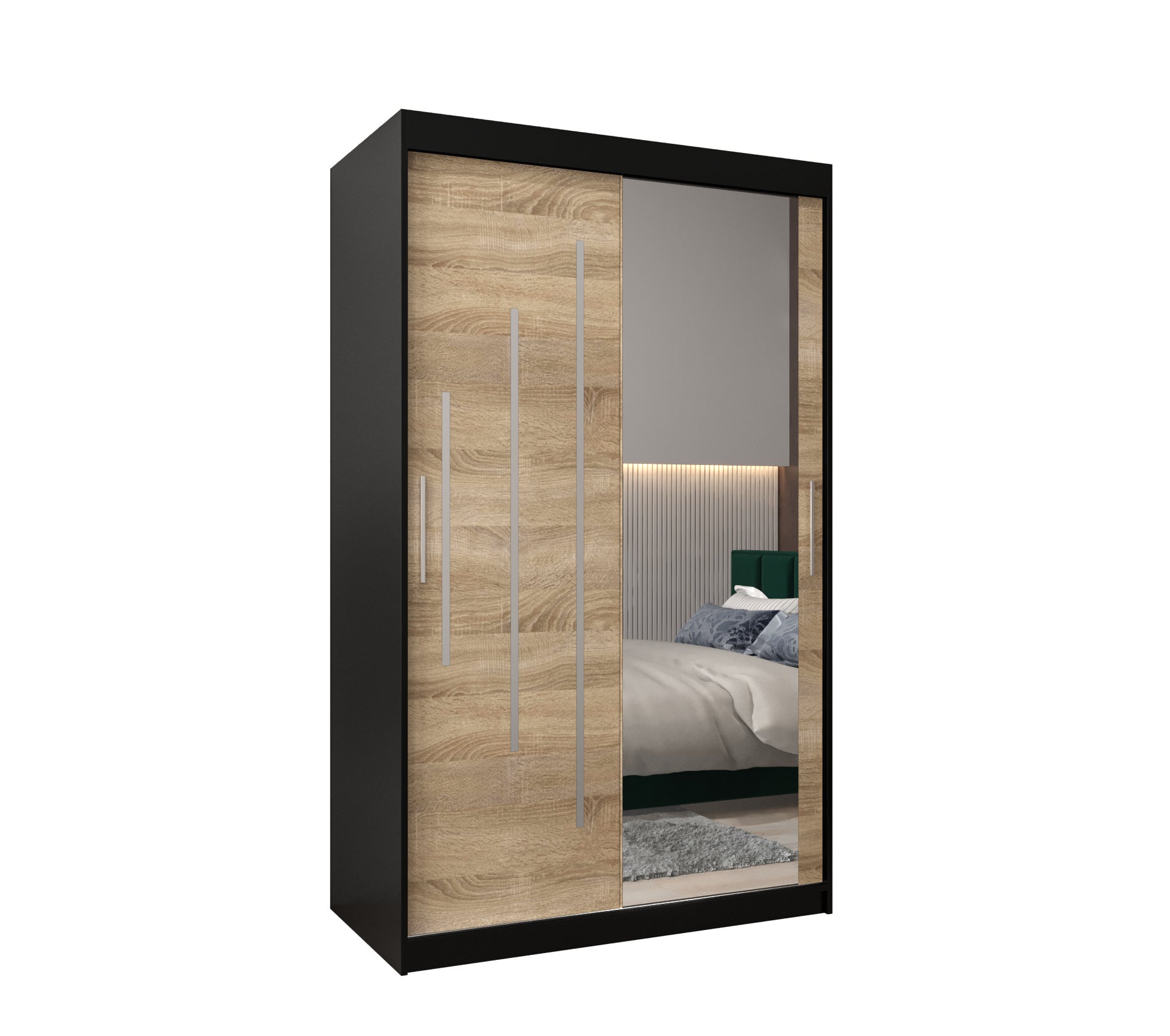 Szafa przesuwna garderoba York 2 120 x 62 x 200 cm Czarny + Sonoma - Abiks Meble