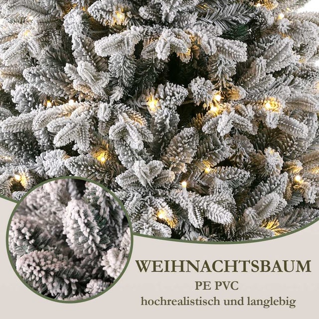 Sztuczna choinka 210 cm z lampkami, efektem śniegu i 320 diodami LED - PVC+PE, 1076 kolców