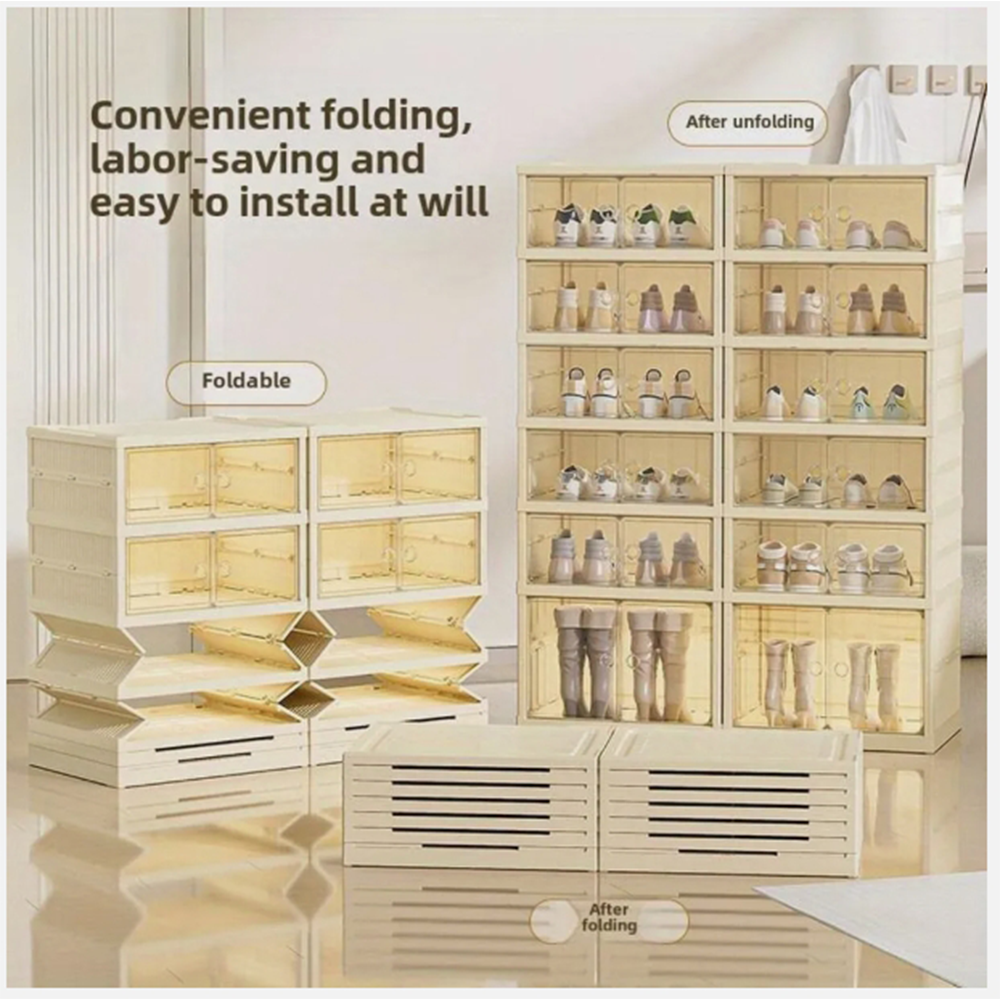 Luziyun Organisateur de Chaussures pour le Placard Convient à 16 Paires, Range Chaussure Transparente et Pliables, Boîtes à Chaussures avec Poignées Renforcées, boite rangement chaussures