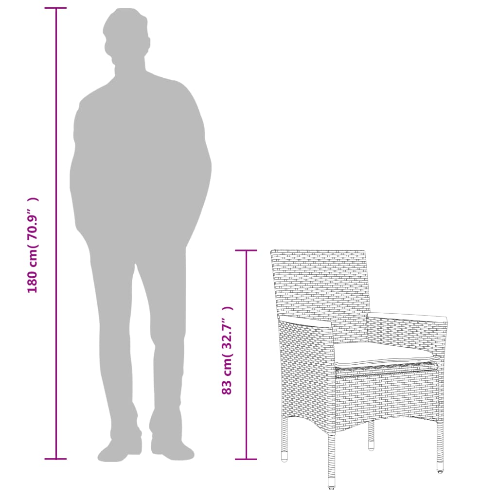 Chaises de jardin avec coussins 2 pcs noir résine tressée - 9