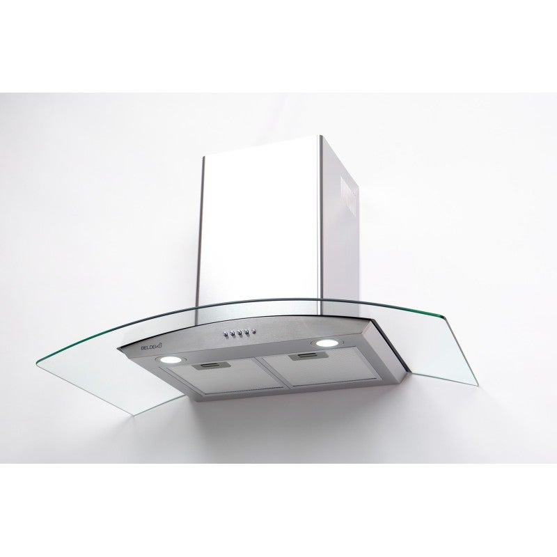 HOTTE DECORATIVE MURALE 90 CM - VERRE ET INOX - 559 m3 - 200W - 60dB - 9