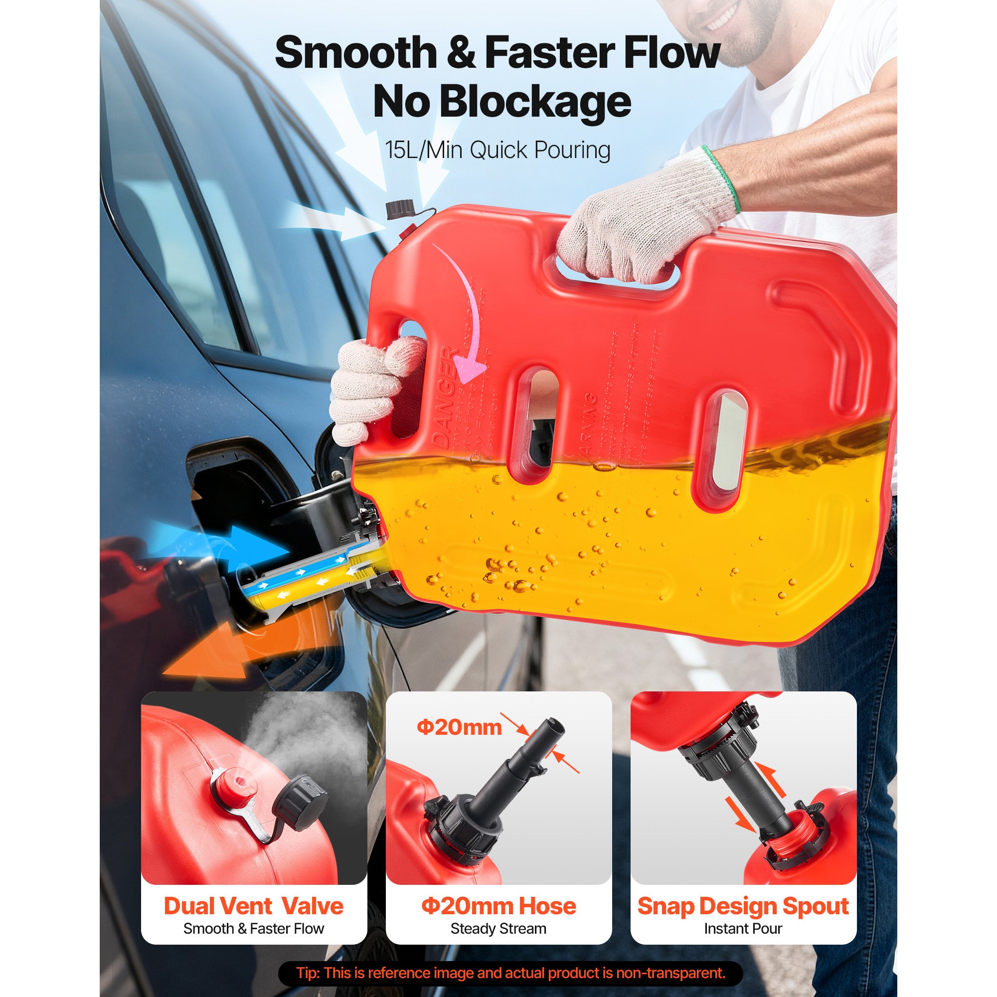 Bidon SucceBuy d’essence 10 L avec bec verseur, verrouillage sécurisé, débit 15 L/min, réservoir étanche voitures, motos, UTV, tracteurs, rouge - 4