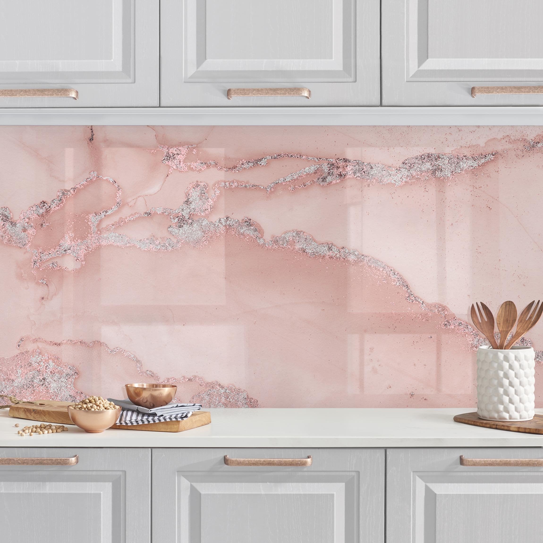 Rivestimento cucina moderno rivestimento adesivo cucina da parete a prova di acqua e olio Marmo rosa e brillantini 210 x 60 cm | Leroy Merlin