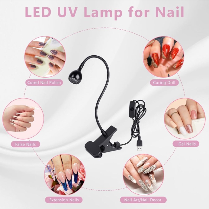 Lâmpada UV para unhas de gel, lâmpada LED tipo pescoço de ganso, luz de cura flash, luz UV para unhas de gel - 3W, preta - 5