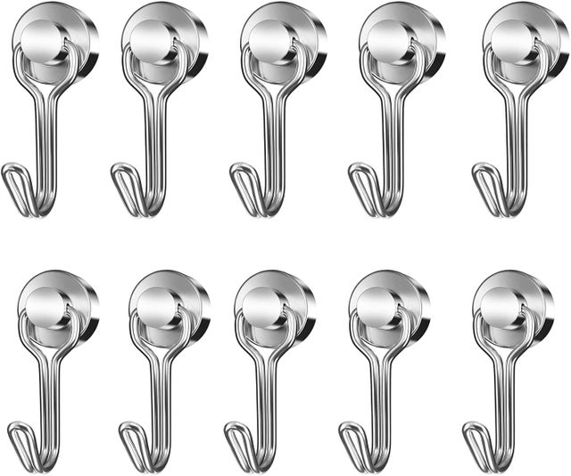 Confezione da 10 ganci magnetici girevoli - Capacità di carico: 13kg - con ganci girevoli e girevoli (20mm, argento)