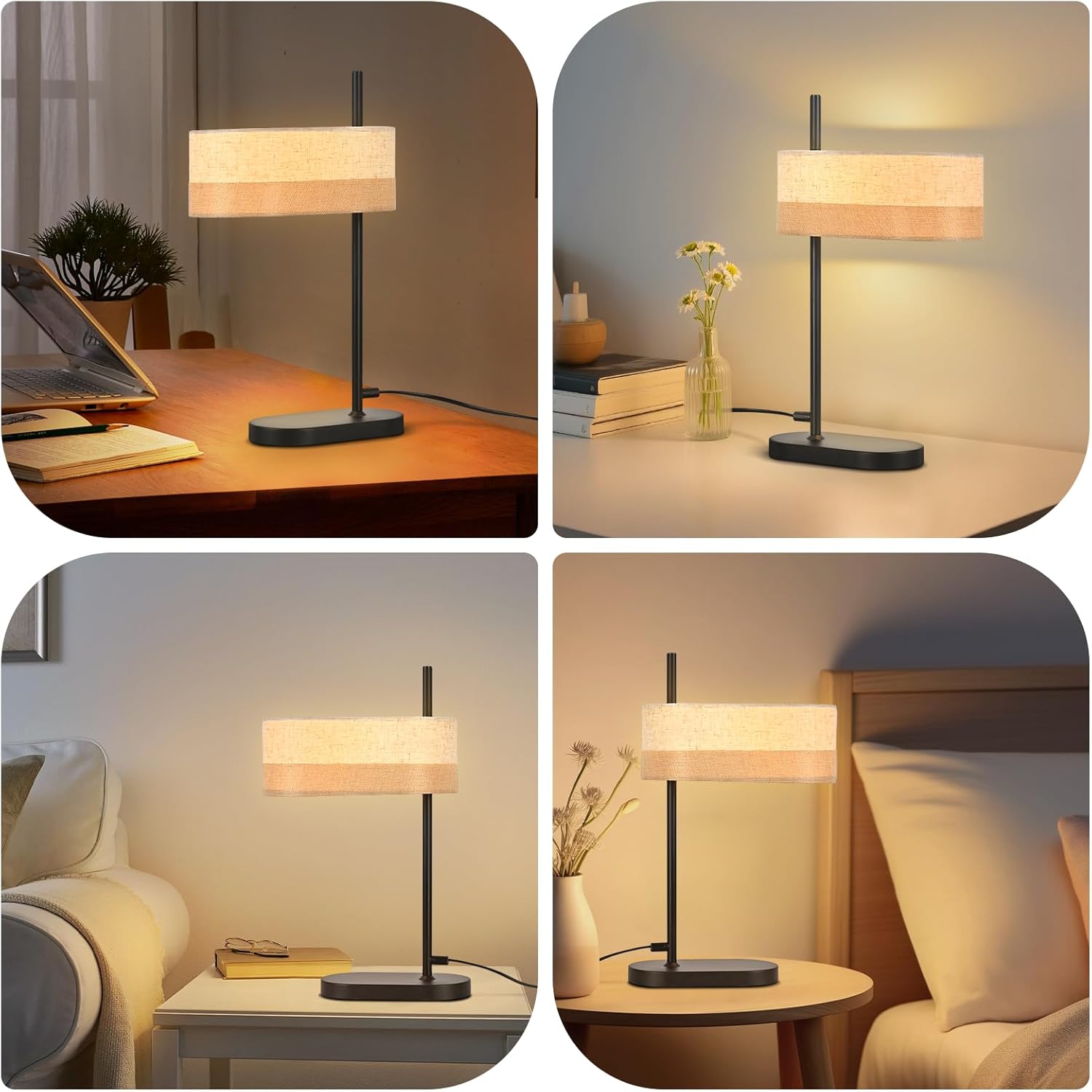 Nettlife Lampa Stołowa Vintage Czarna E14, Tkanina, Rustykalna Lampka Nocna do Sypialni Salonu (Brak żarówki) - 8