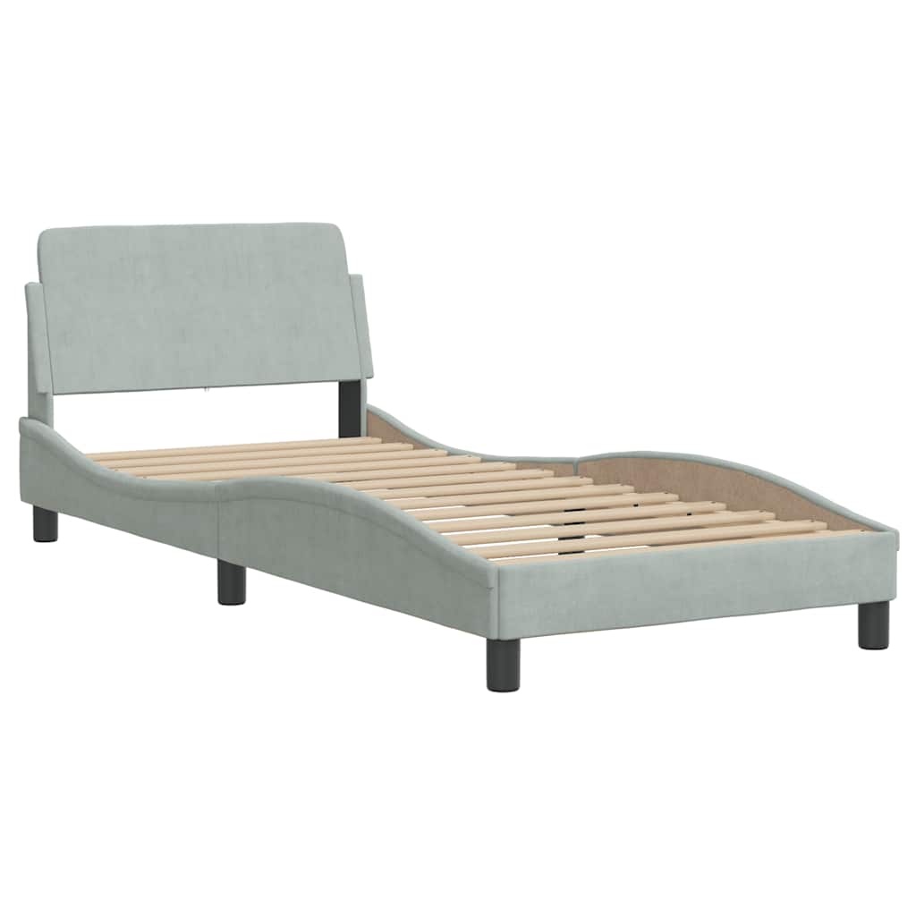 Cadre de lit sans matelas gris clair 90 x 190 cm velours - 4