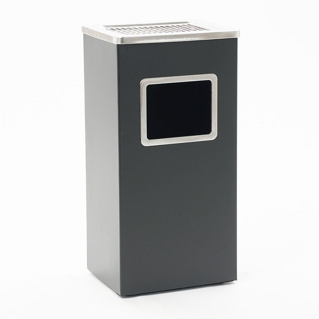 Danieli store | cenicero de pie rectangular negro | cenicero exterior con tapa de rejilla de acero y papelera extraíble de vaciado rápido | 15 l