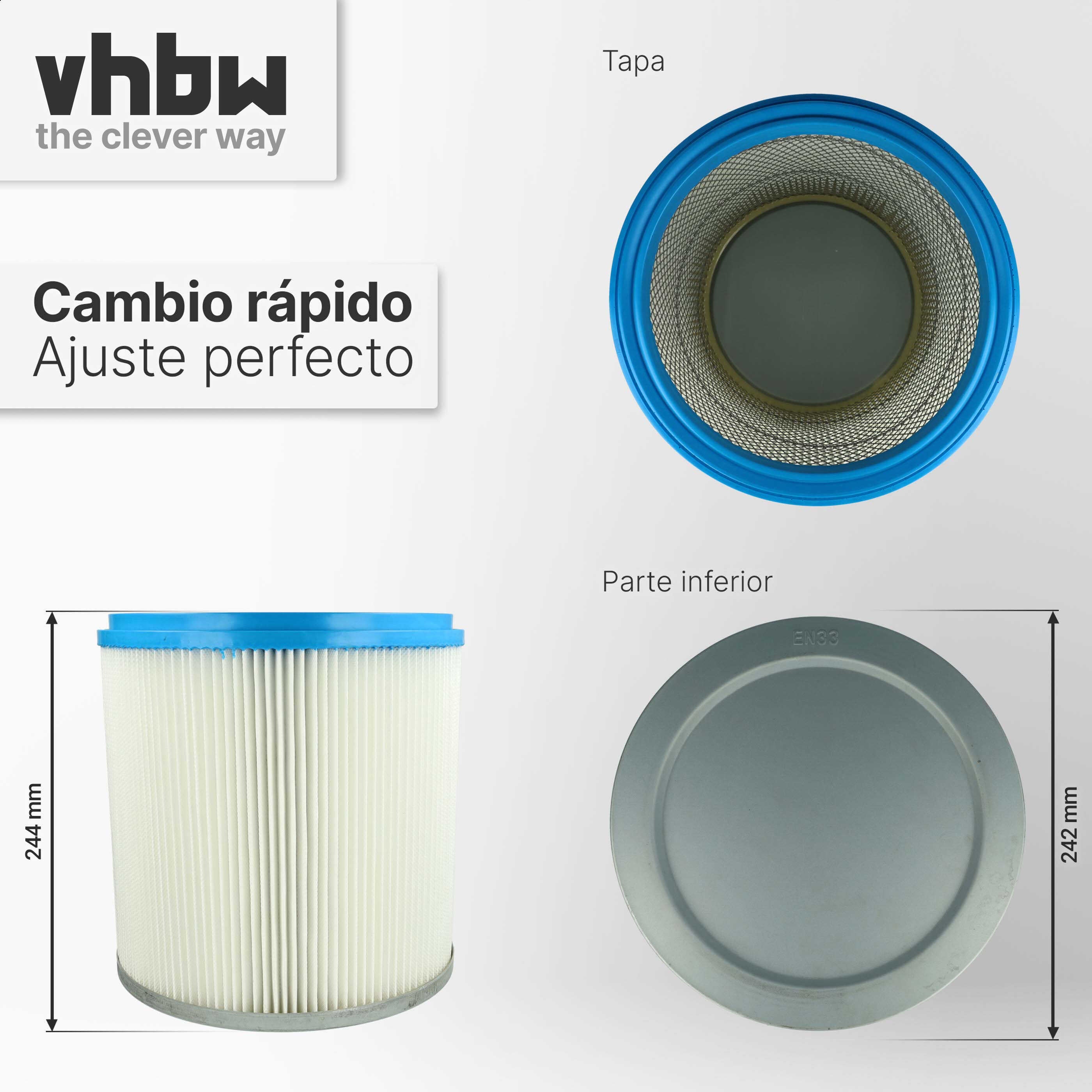 vhbw filtre plissé compatible avec Bosch GAS 14-20 RFB, GAS 12-50 RF aspirateur - blanc / argenté / bleu - 6