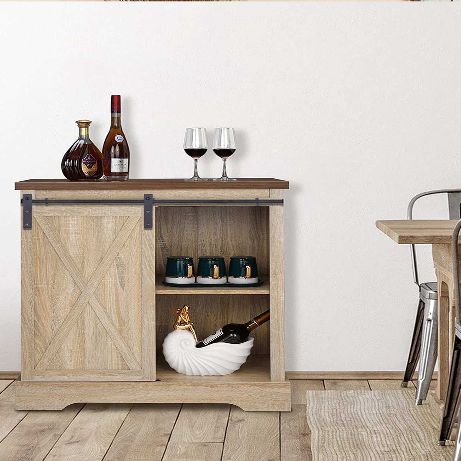 Mini Kit de Matériel de Porte Coulissante de Placards, Quincaillerie Système Rail Porte Suspendue pour Meuble TV Armoire - Porte Simple 3FT/90CM - 3