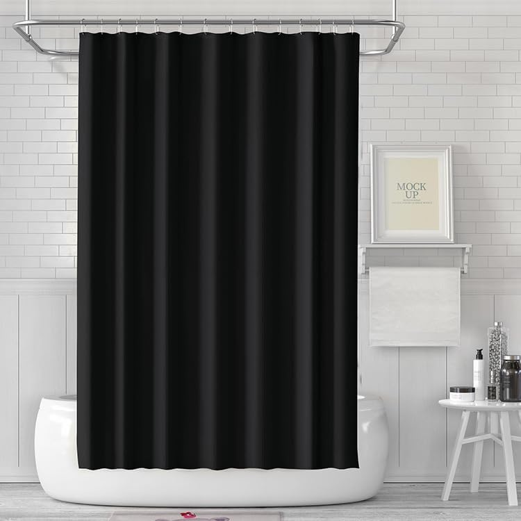 Zasłona prysznicowa antypleśniowa 180 x 180 cm - zmywalna, wodoodporna tkanina, 12 kółek, elegancka czerń