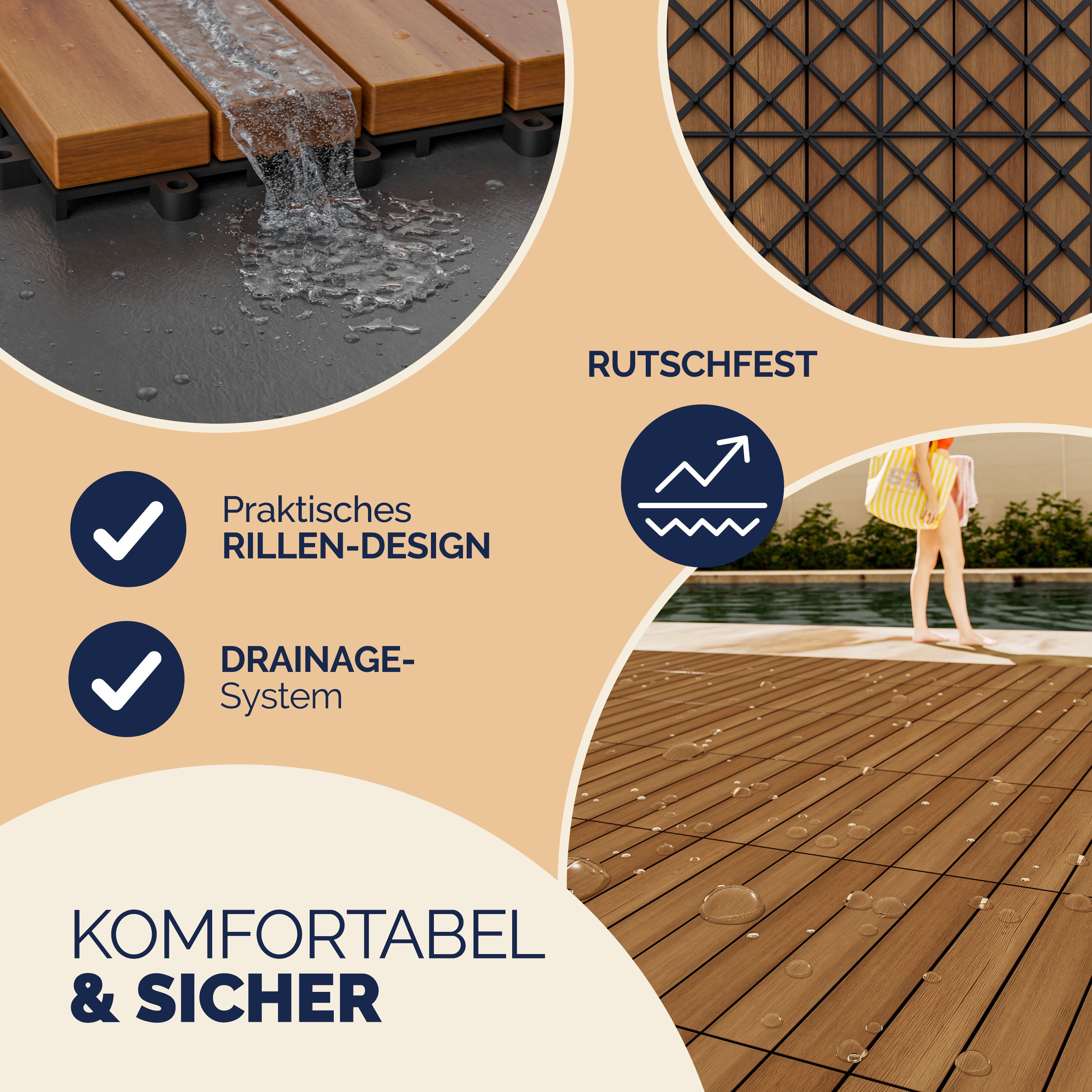 CASARIA® 66x Dalles bois clipsables 30x30cm bois d'acacia - 8