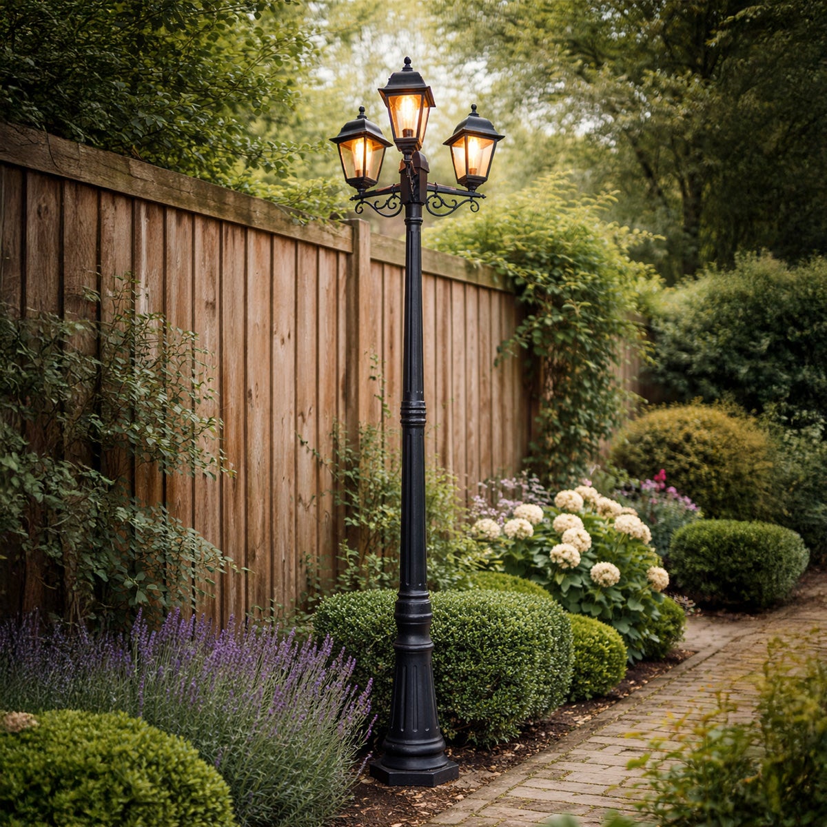 Qazqa classic-antique lanterne extérieure pour jardin - Capital - noir, max. 15w, e27, 216cm, IP44, à 3 lumières - 2