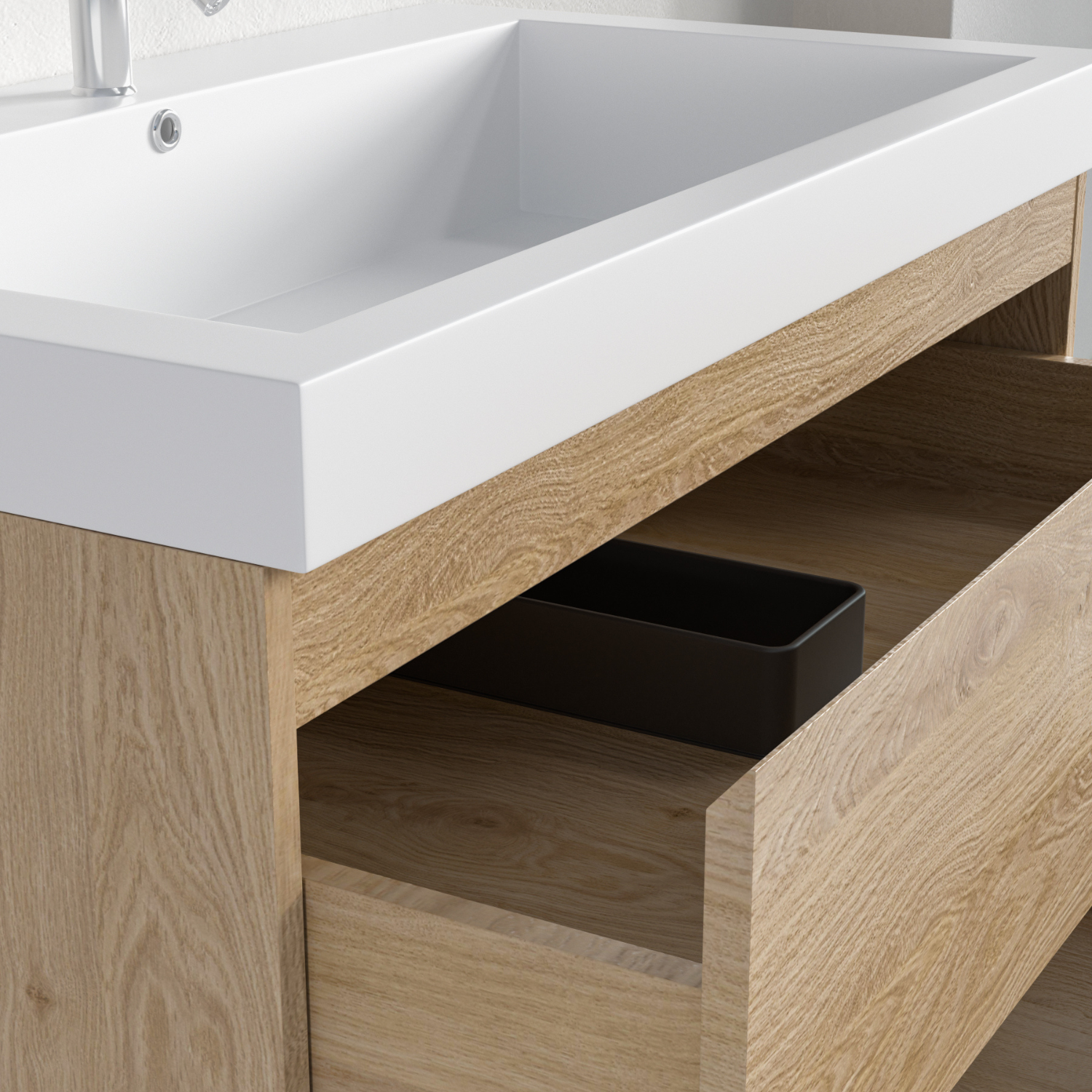 LOMAZOO meuble de salle de bain Monaco chêne clair - 80cm - lavabo blanc - 5