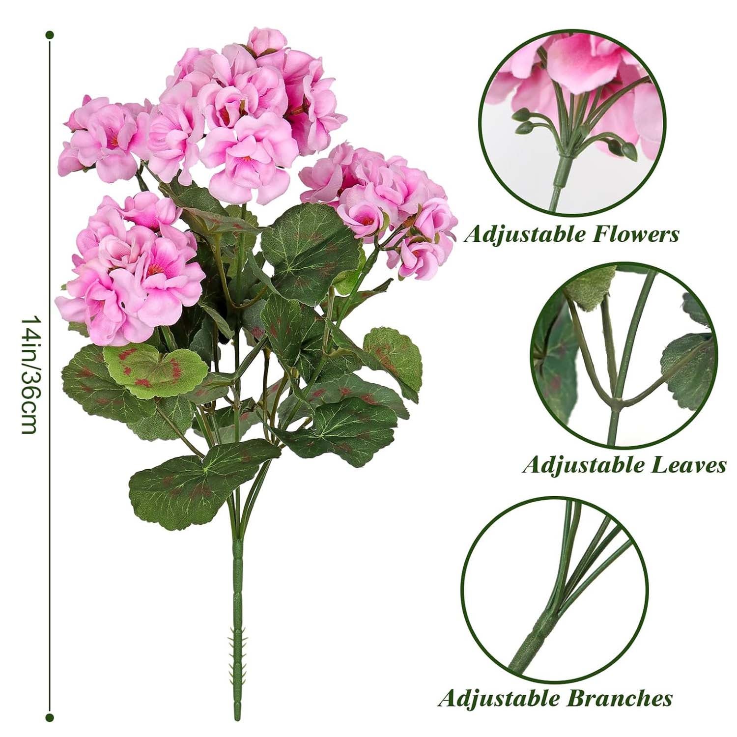 3 bouquets géraniums roses en Polyester fleurs artificielles UV pour extérieur, plante déco jardin terrasse maison balcon mariage intérieur - 2