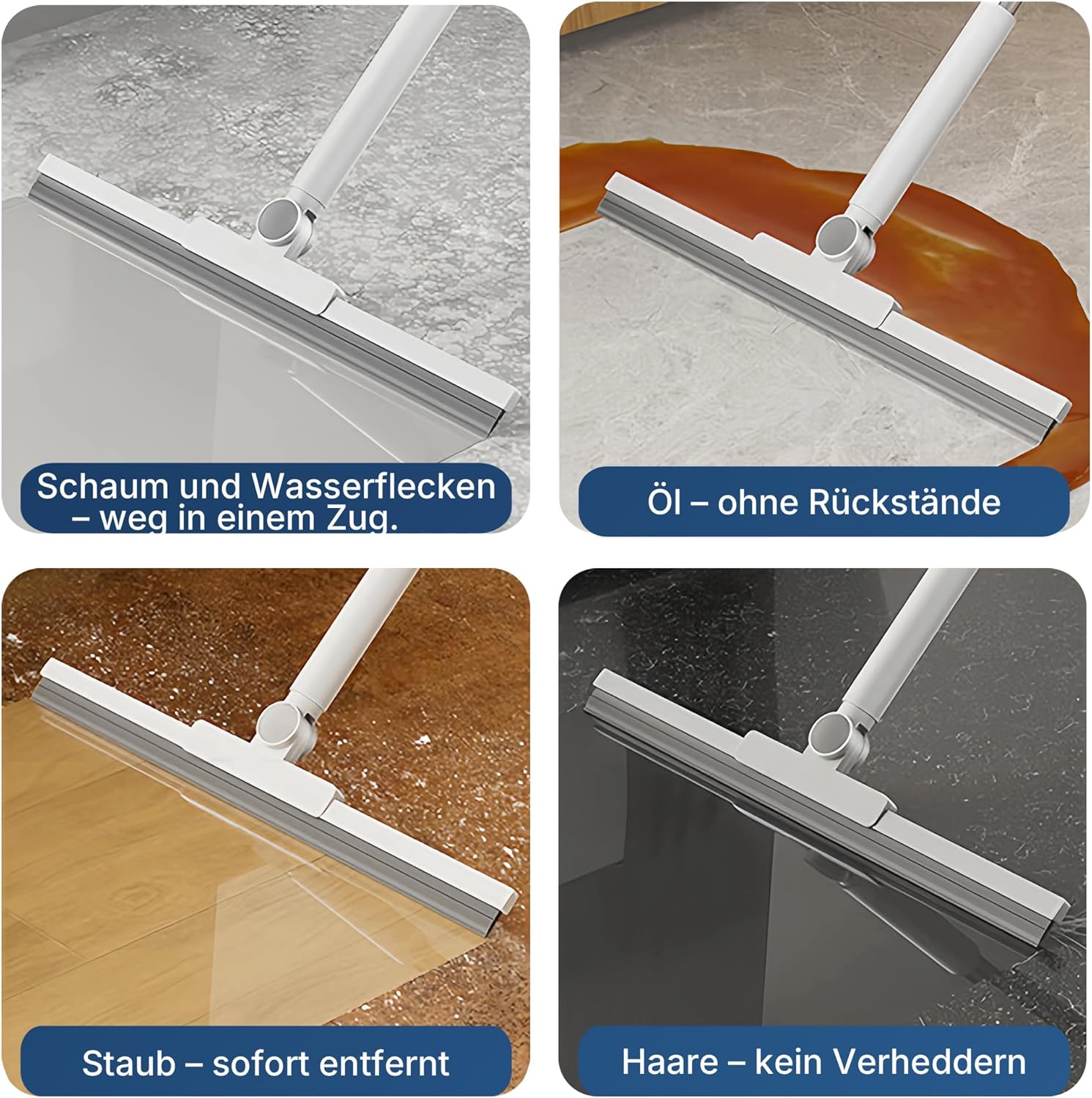 Raclette de sol de douche en silicone, raclette de douche de 35 cm de large avec manche réglable en acier inoxydable (124 cm). - 7