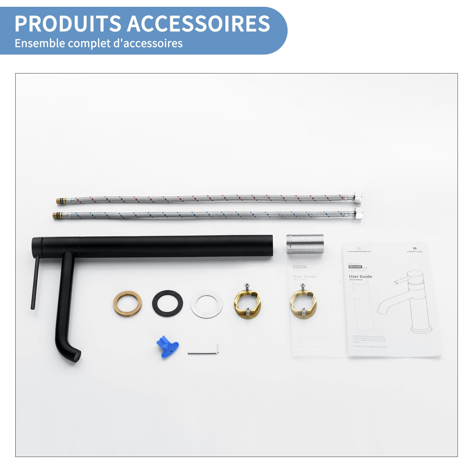 Noir Mitigeur de Lavabo Robinet Salle de Bain Haut Robinet pour Vasque Bec Pivotant 360° en Inox SS304 pour Salle de Bain - 9