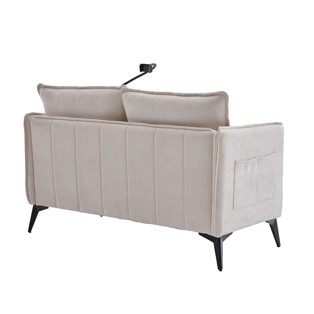 Canapé Double Moderne Petit Canapé Tissu avec Rangement Poche Latérale + Support Téléphone Portable Réglable - 5