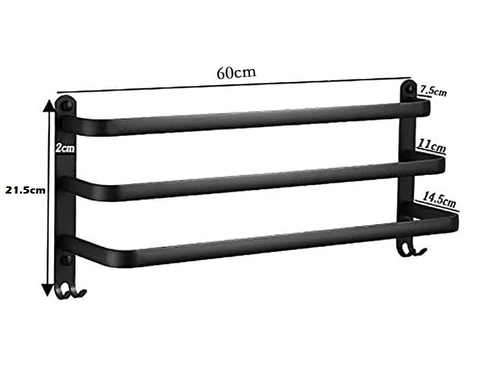 100 pcs Porte Serviettes Salle de Bains,70cm Noir Étanche Barres Porte Serviettes Mural avec Croche - 5
