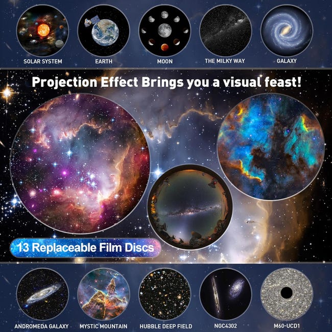 (Blanco y negro) Proyector de cielo estrellado para dormitorio con luz nocturna LED, adecuado para adultos, niños y adolescentes. - 2