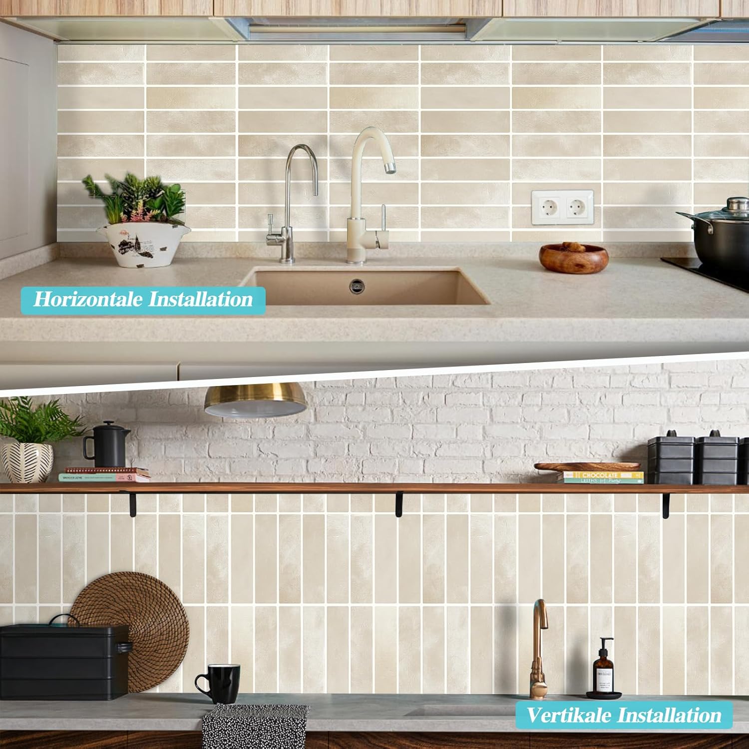10 Pièces (K-beige-22.9x29CM) Credence Adhesive pour Cuisine Bain, 3D Dalle PVC Adhesive Murale, Sticker Carrelage Autocollant Mural, Carrelage Adhes - 3