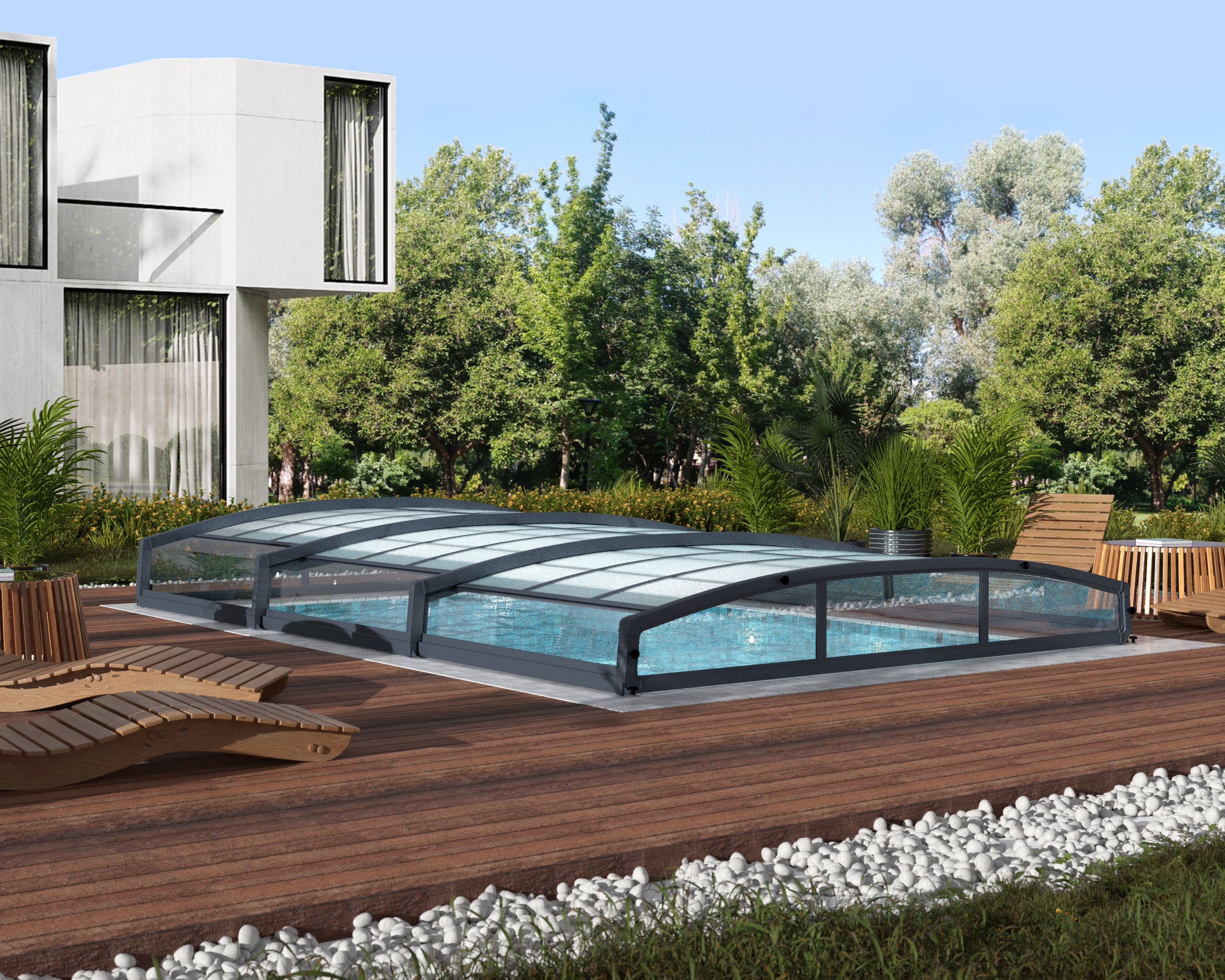 Canopia Abri piscine téléscopique Majorca 6.7 x 4.5 m Gris 669.2x0 - 2