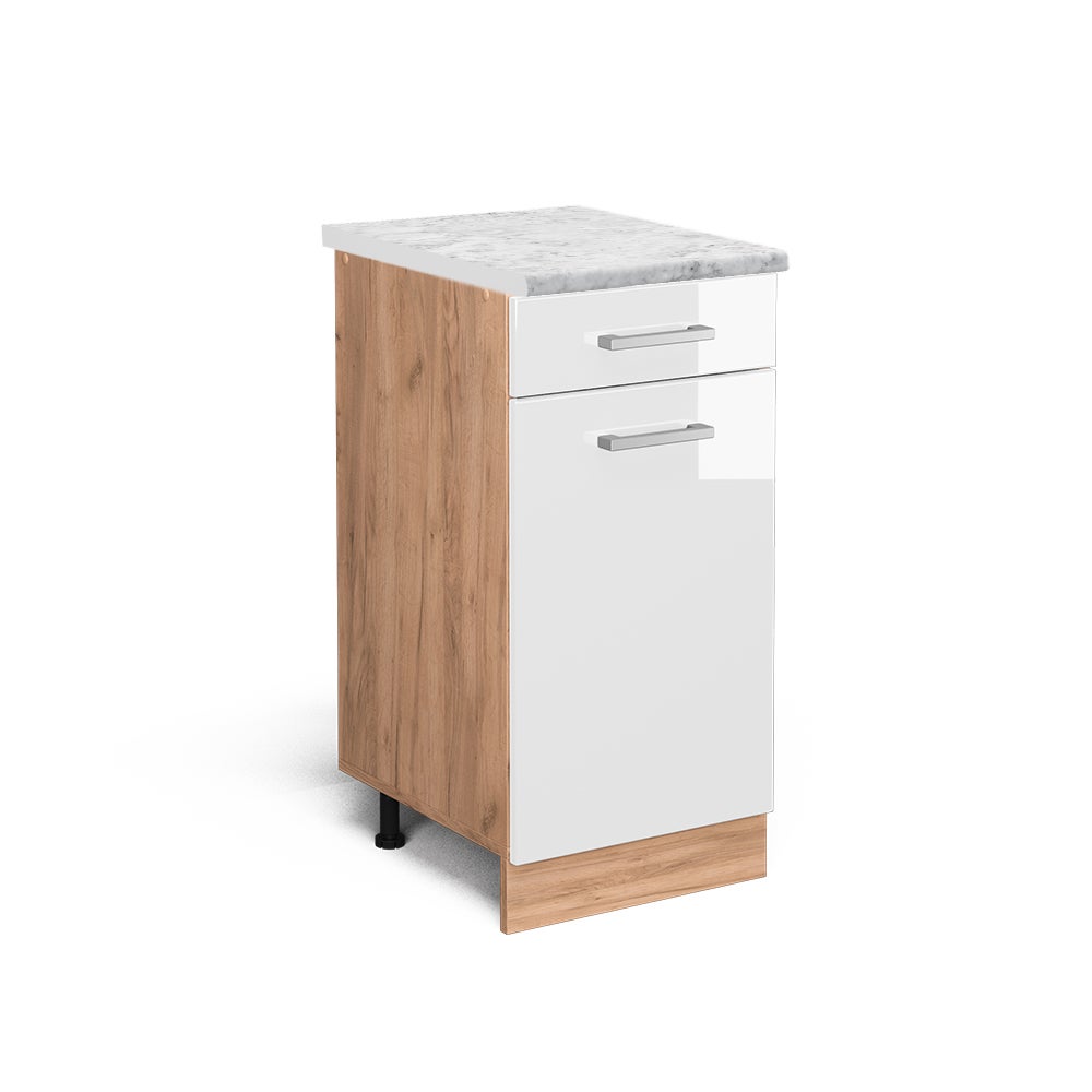 Vicco Szafka dolna do kuchni R-Line, Biały wysoki połysk, 40 cm BR Marmur