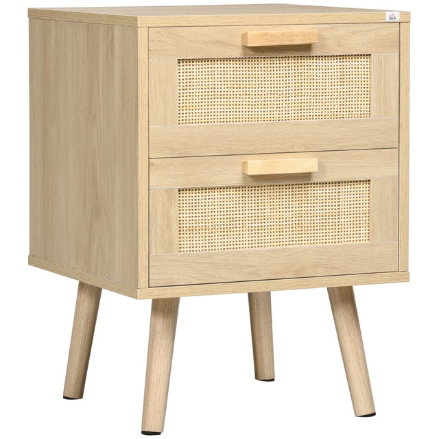 Mesilla de Noche HOMCOM Melamina de Madera, Ratán, Madera de Pino Madera Natural 40x40x56 cm