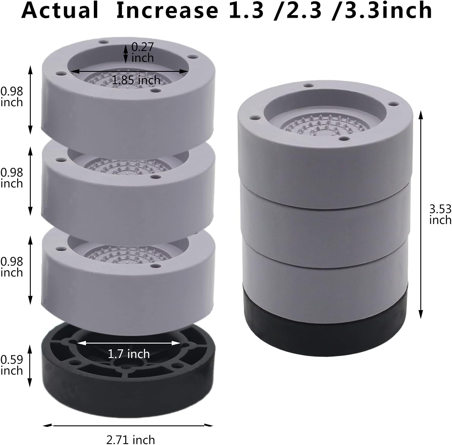 4 Piedini Autoadesivi Per Mobili 3cm - Rialzo Antiscivolo In Acciaio, 6x6cm, Nero - Foto 7