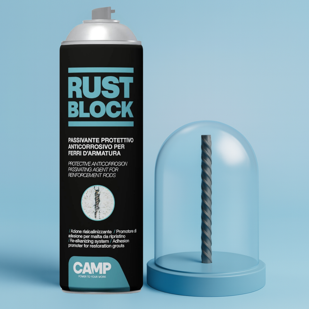 Camp RUST BLOCK PASSIVANTE, Protettivo anticorrosivo per ferri d'armatura, Spray pronto all'uso, Promotore di adesione per malte - 4