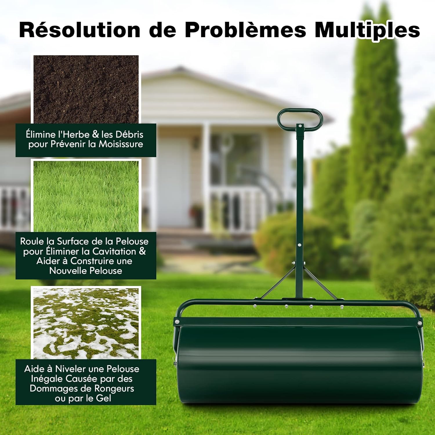 Rullo per Prato in Metallo, Rullo da Giardino Riempibile con 30 Litri di Acqua/Sabbia, con Gancio e Impugnatura Staccabile per Giardino, Prato - 6