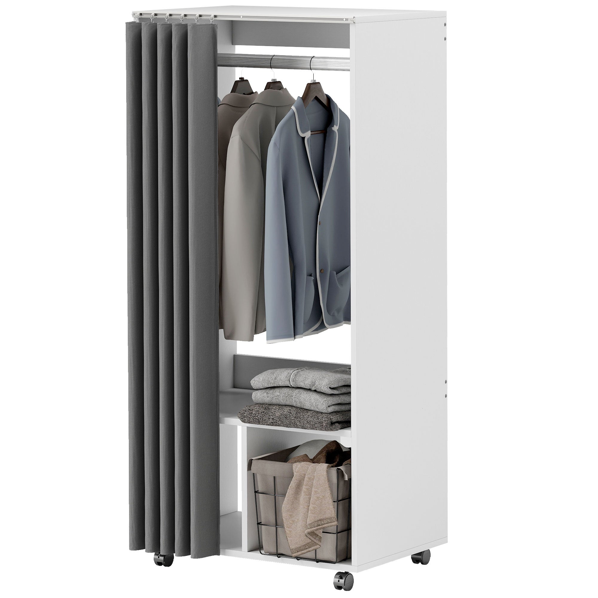 Armoire penderie armoire de rangement mobile avec rideau, tringle de ...