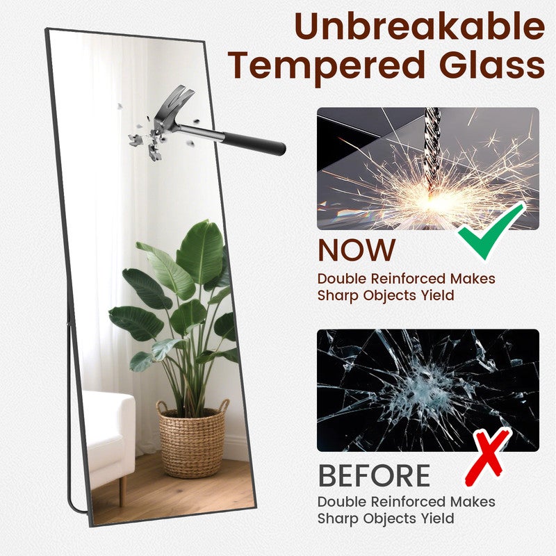 Specchio a figura intera, 162 x 52 cm, specchio autoportante con supporto, specchio quadrato a figura intera, nero, autoportante o inclinabile. - 4