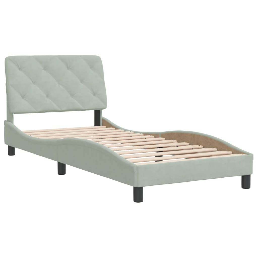 Cadre de lit sans matelas gris clair 90 x 190 cm velours - 3
