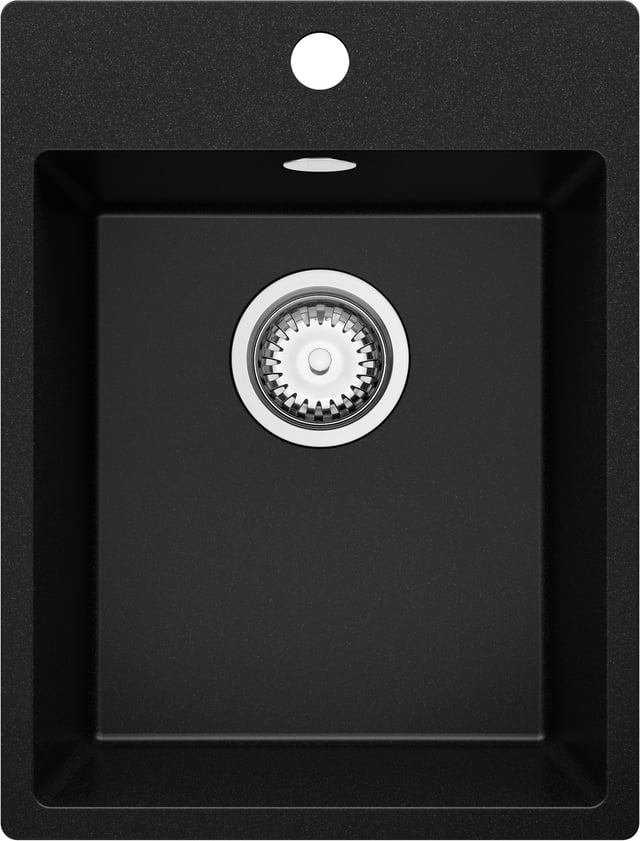 Evier Cuisine en Granit Noir 38x50cm, Lavabo 1 bac + Kit de Vidage, Évier à Encastrer au meuble 40cm - Riga PRIMAGRAN