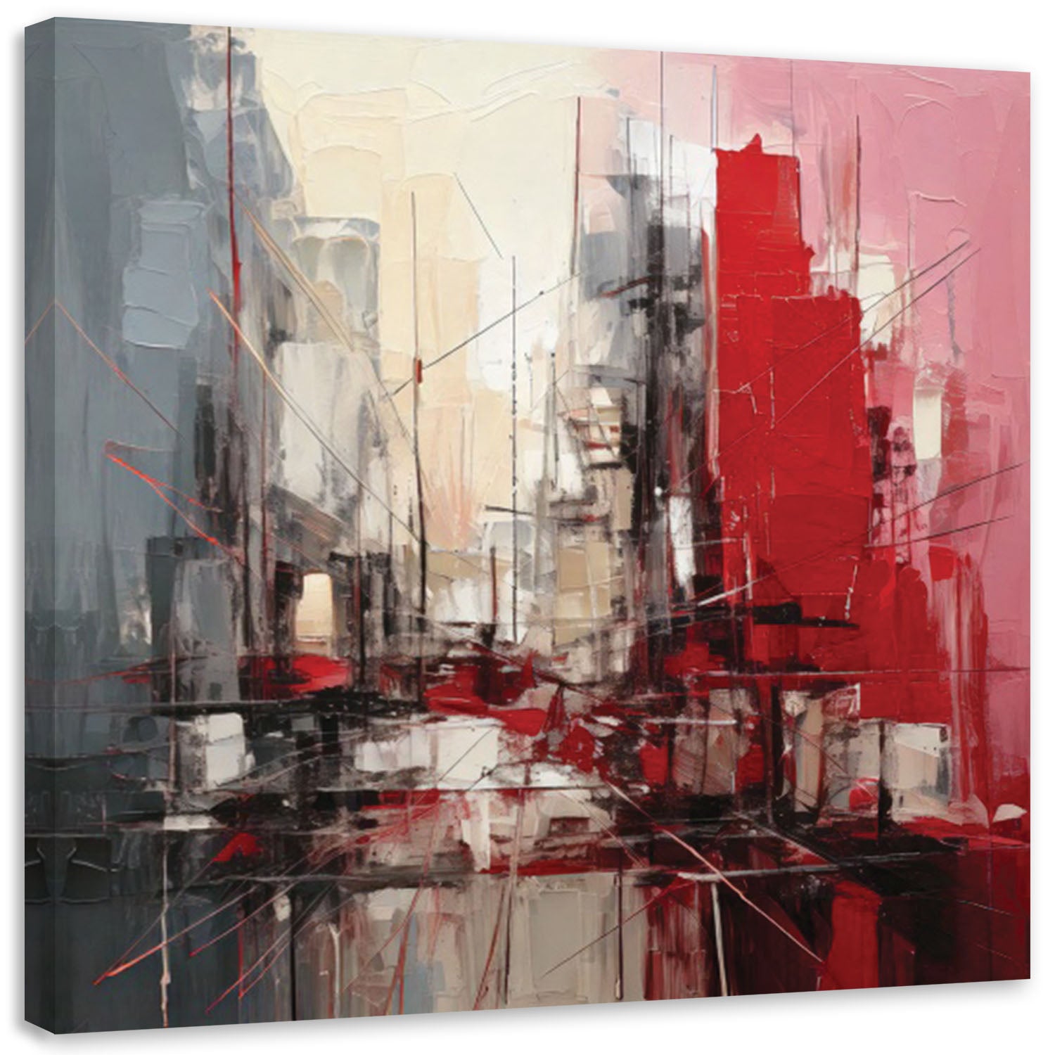 Obraz na płótnie, Miasto Abstrakcja Czerwony Architektura 30x30