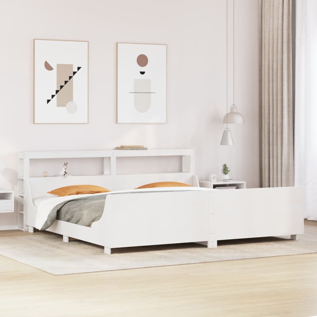 Łóżko Łóżko Drewniane Białe Rama Łózko Ze Stelażem 200x200 cm