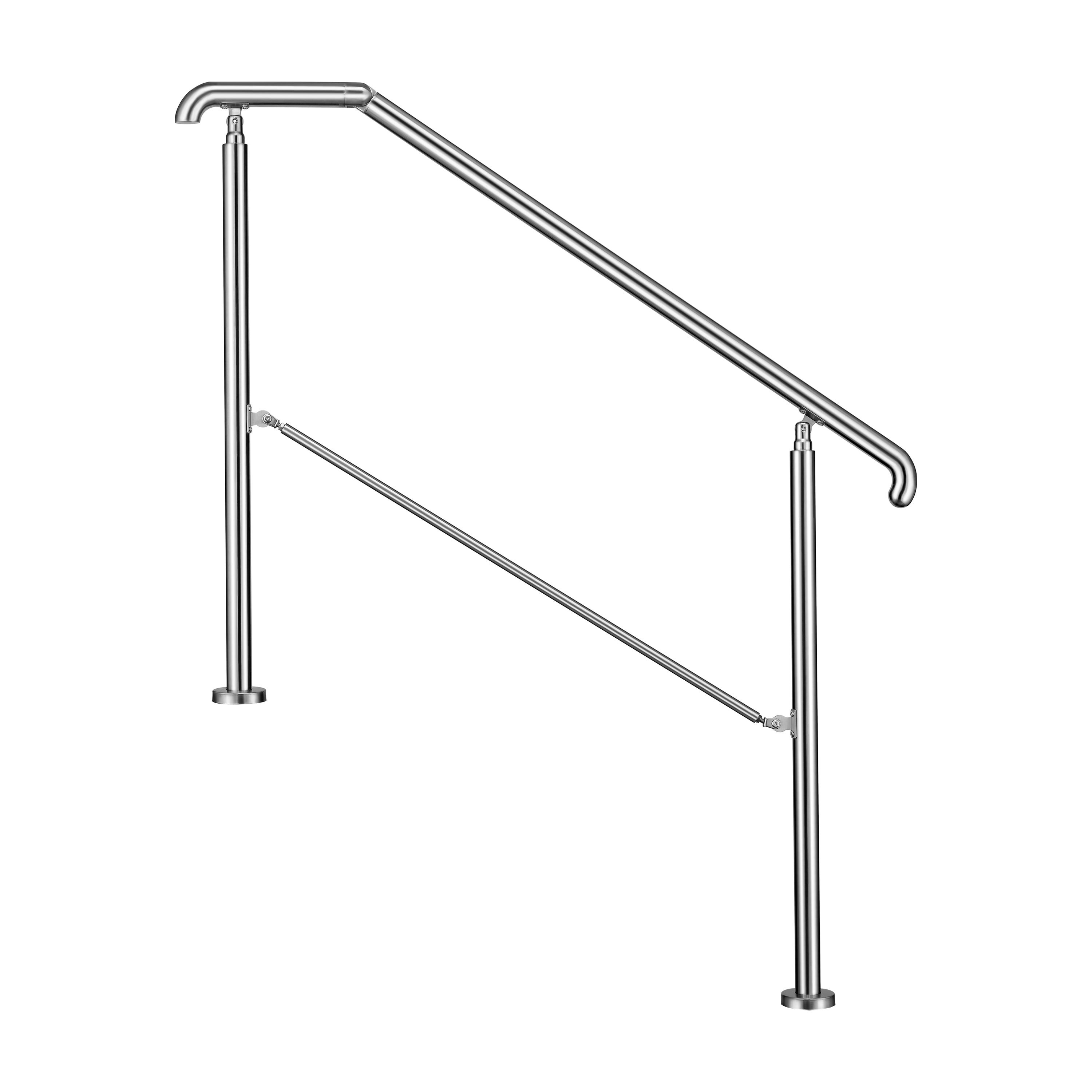 Garde-Corps Rampe Escalier Main Courante L.136cm, En Inox 201 Argent - 3 à 4 Marches - Angle réglable 0-50° - Pour Jardin Entrée Portail Garage - 3